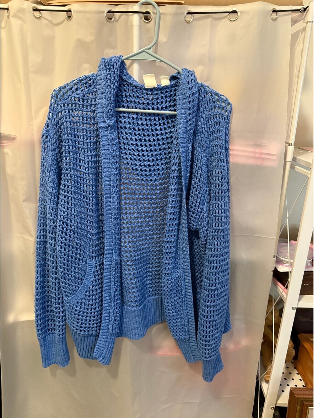 Roxy Women's Blue Open Knit Hooded Cardigan Size S